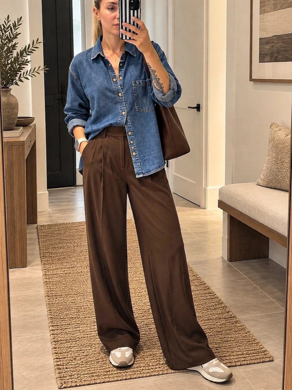 Jeans Long Sleeve Button Down Shirt